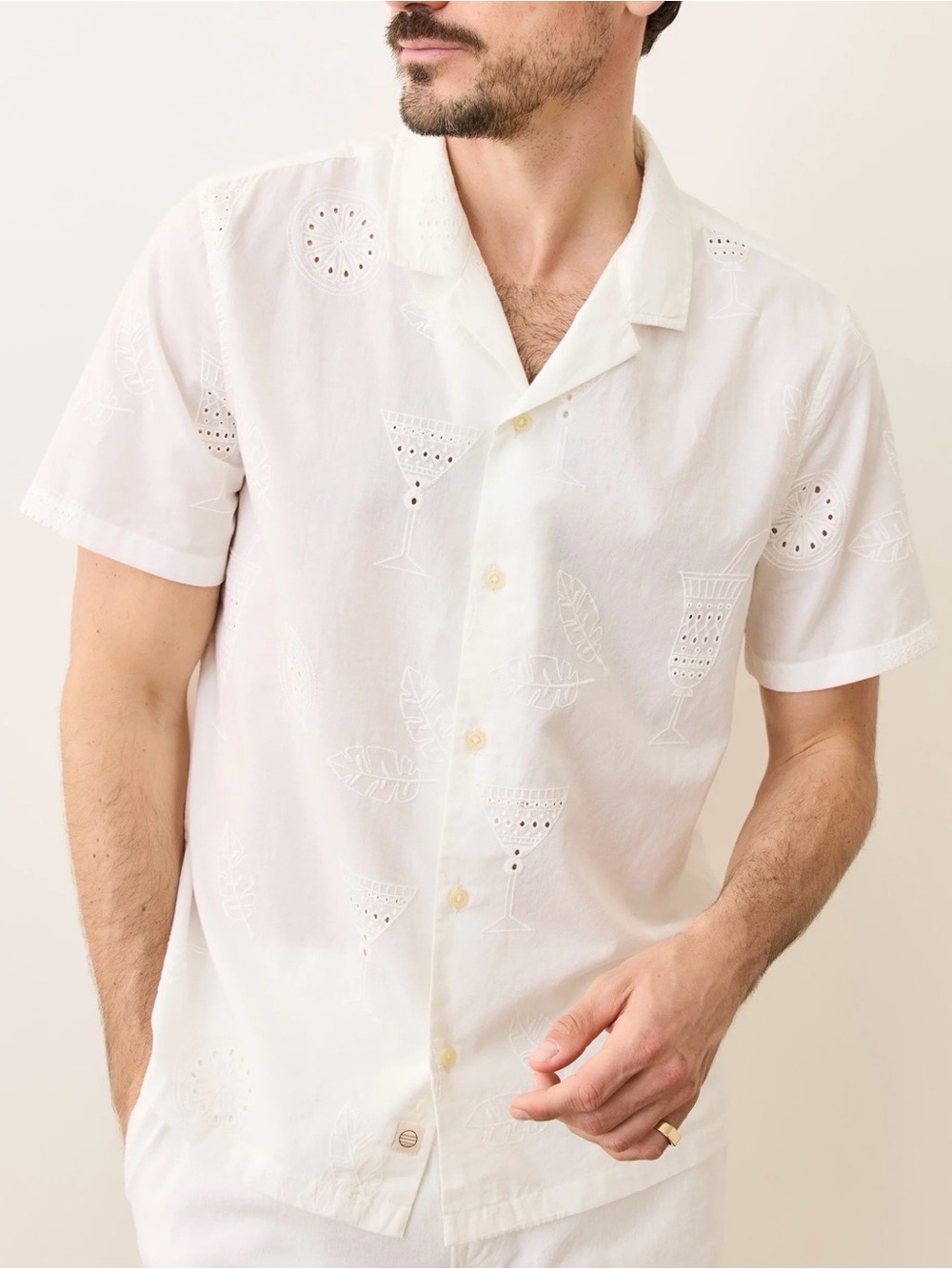 NWT Marine Layer Men’s White Short-Sleeve Embroidered Cotton Camp Shirt - Large - Picture 5 of 11